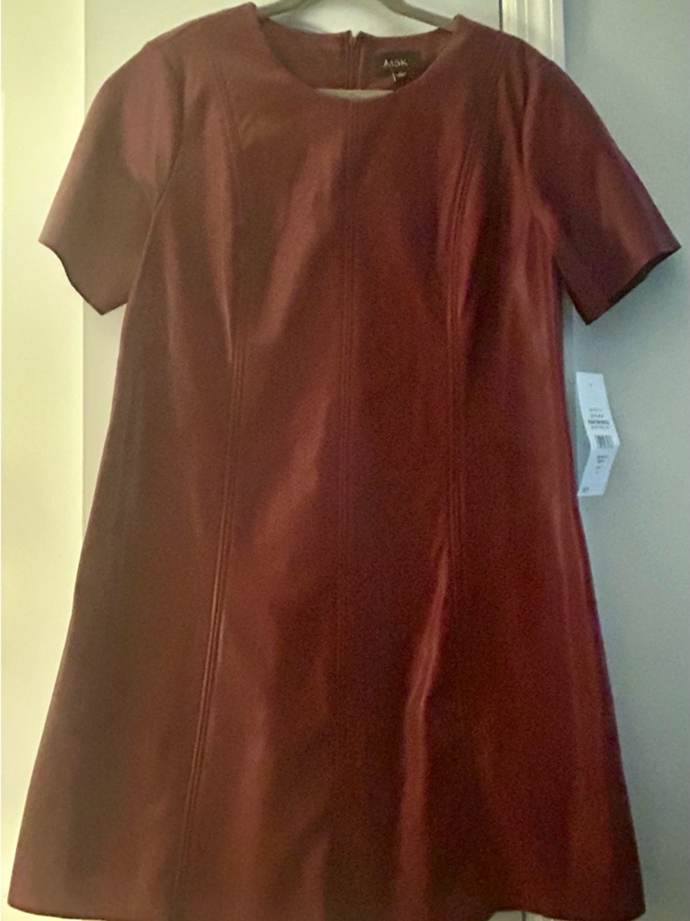 MSK Burgundy Faux-Leather Short-Sleeve Mini Dress